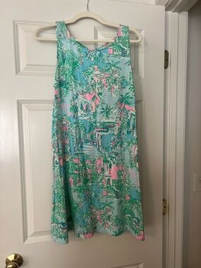 Lilly Pulitzer Lilly Loves Palm Beach Print Sleeveless Shift Dress Aqua & Pink